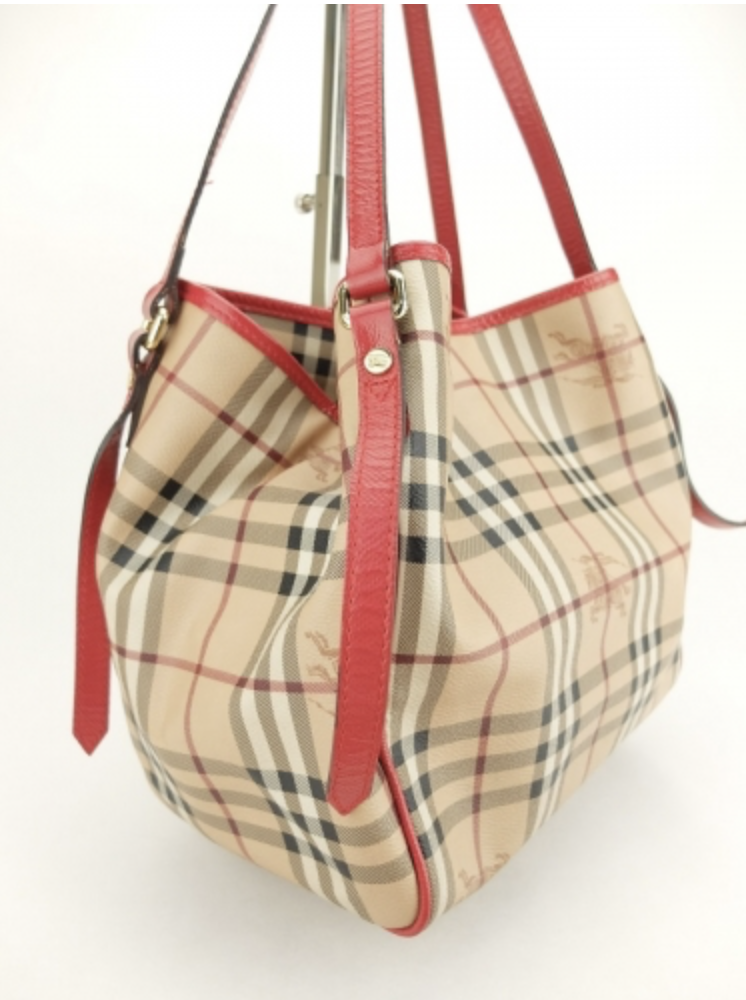 PB6010 Burberry Small Haymarket Centerbury Tote (Red)